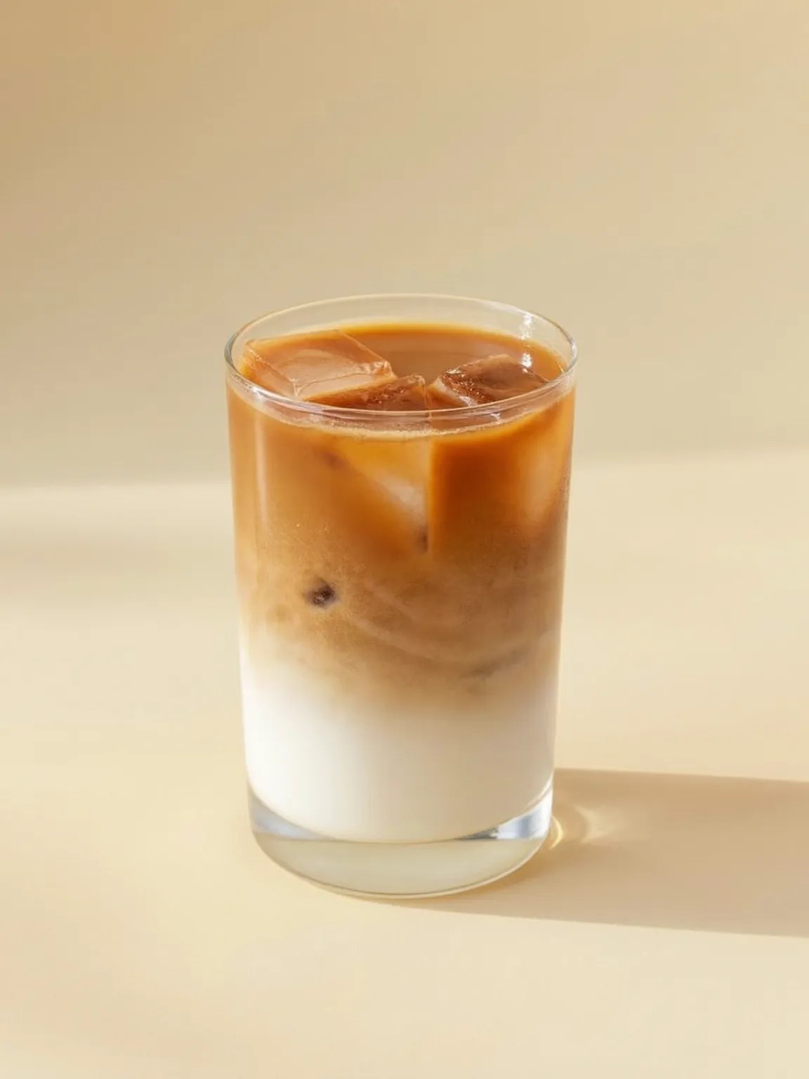 An iced latte in a tall glass
